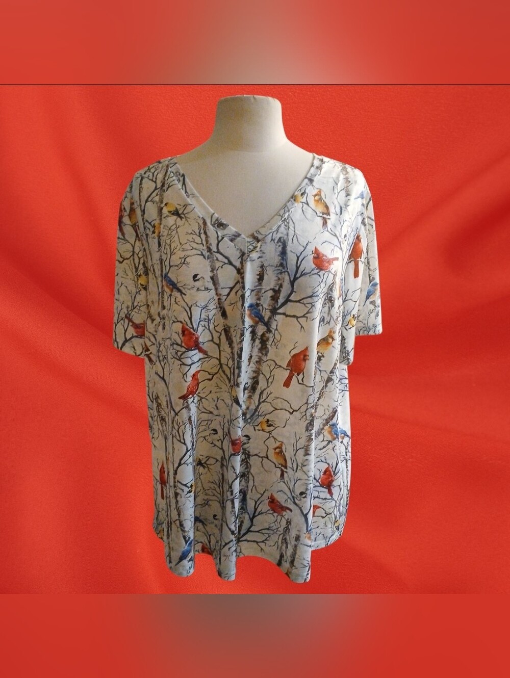 Shein Birds On Branches V-neck Tee